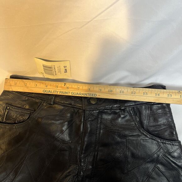 Black Leather Shorts Size 12 Giovanni Navarre Vintage 2002 Italian Stone NOS NWT - Picture 3 of 9